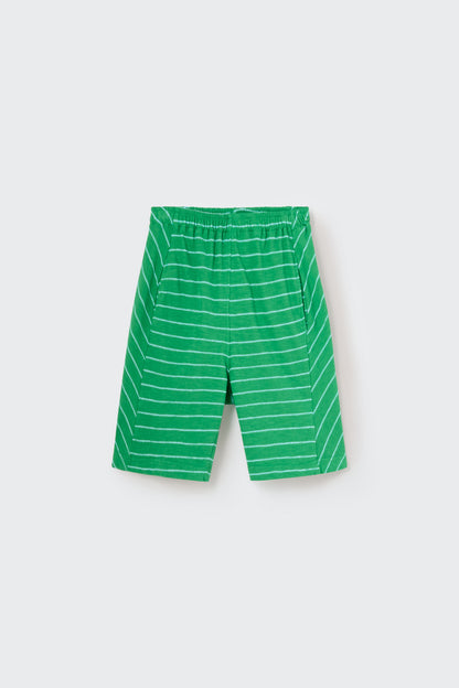 Crepe Striped  Bermuda Shorts Set - Grass Green