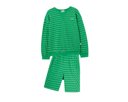 Crepe Striped  Bermuda Shorts Set - Grass Green