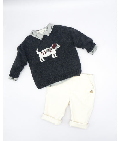 Twill Trousers, Dog Shirt and Dog Sweater Set