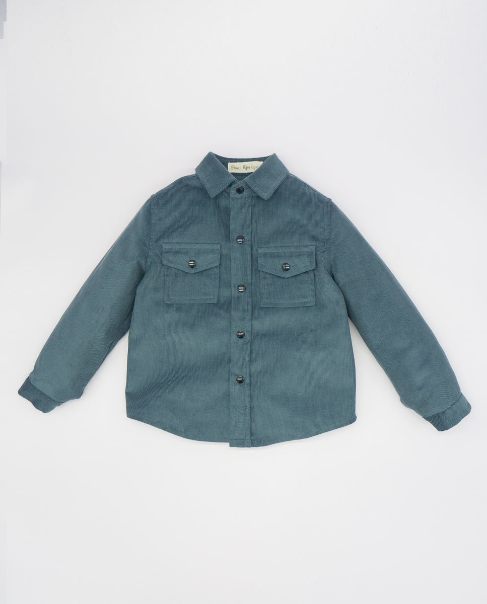 Corduroy Shirt with Collar & Twill Trousers Set