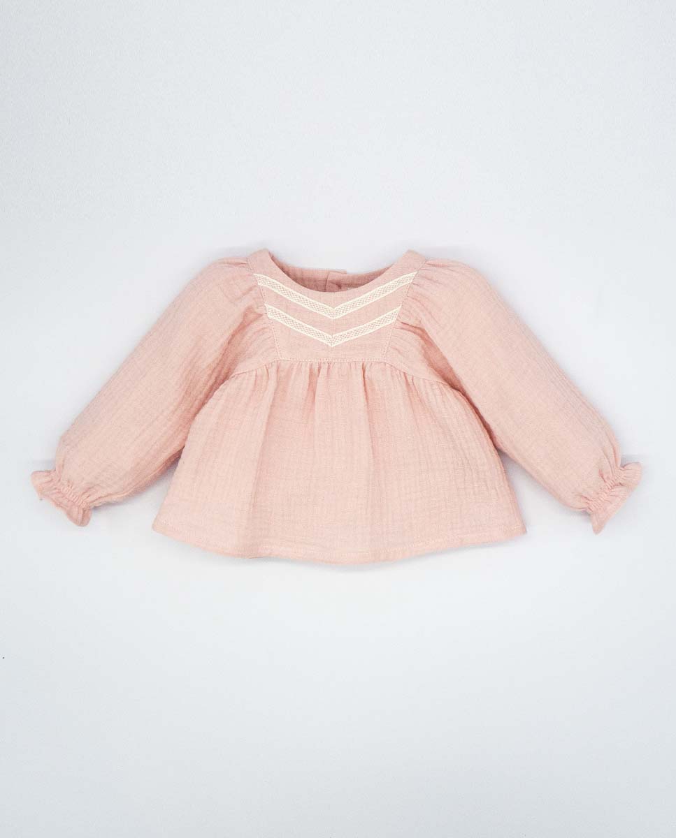 Puffed Sleeves Blouse with Pink Lace